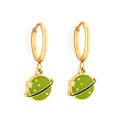 Saturn Earrings Brinco Stainless Steel Gold Color Round Earth Star Hoop Earring Fashion Jewelry Bijoux Party