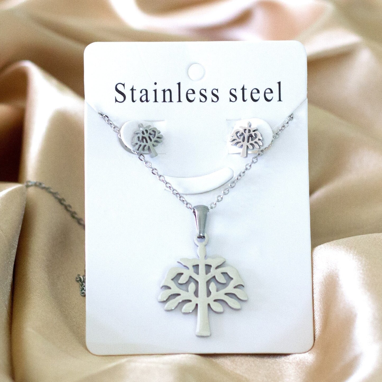 ASON Top 316L Stainless Steel Gold Color Jewelry Sets for Women 2019 Plant Pendant Necklace Small Stud Earrings for Femme