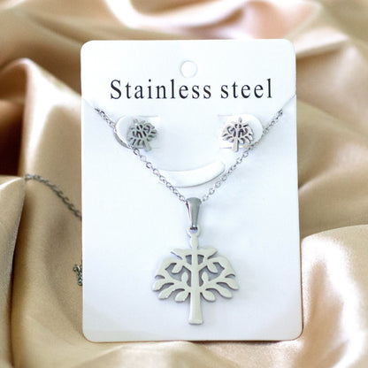ASON Top 316L Stainless Steel Gold Color Jewelry Sets for Women 2019 Plant Pendant Necklace Small Stud Earrings for Femme