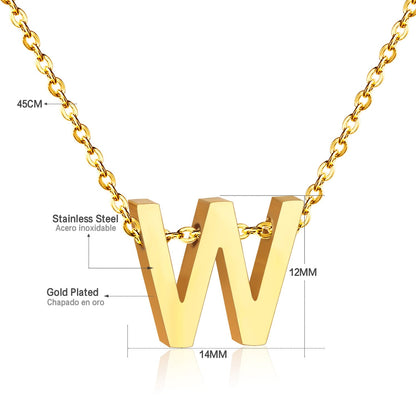 ASON Delicate Classic Style Initial 26 Letters Alphabet Chain Pendant Necklace Stainless Steel Gold Color Jewelry Chokers