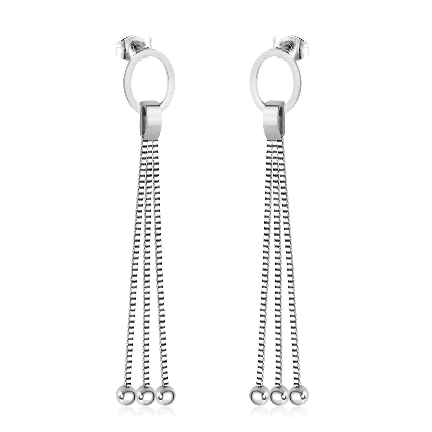 ASON Modern Statement Drop Earring with Steel Ball Tassel Dangle Earrings Stainless Steel Jewelry for Women Girl Party Gift