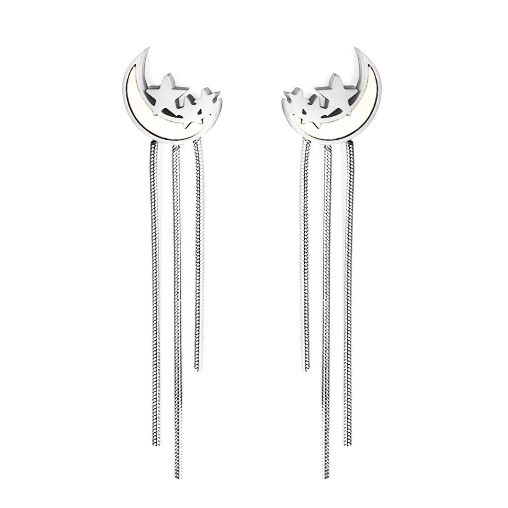 Stainless Steel Heart Tassel Earrings Lightning Drop Earrings For Woman Party Trendy Decor Fairy Moon Pendients Ear