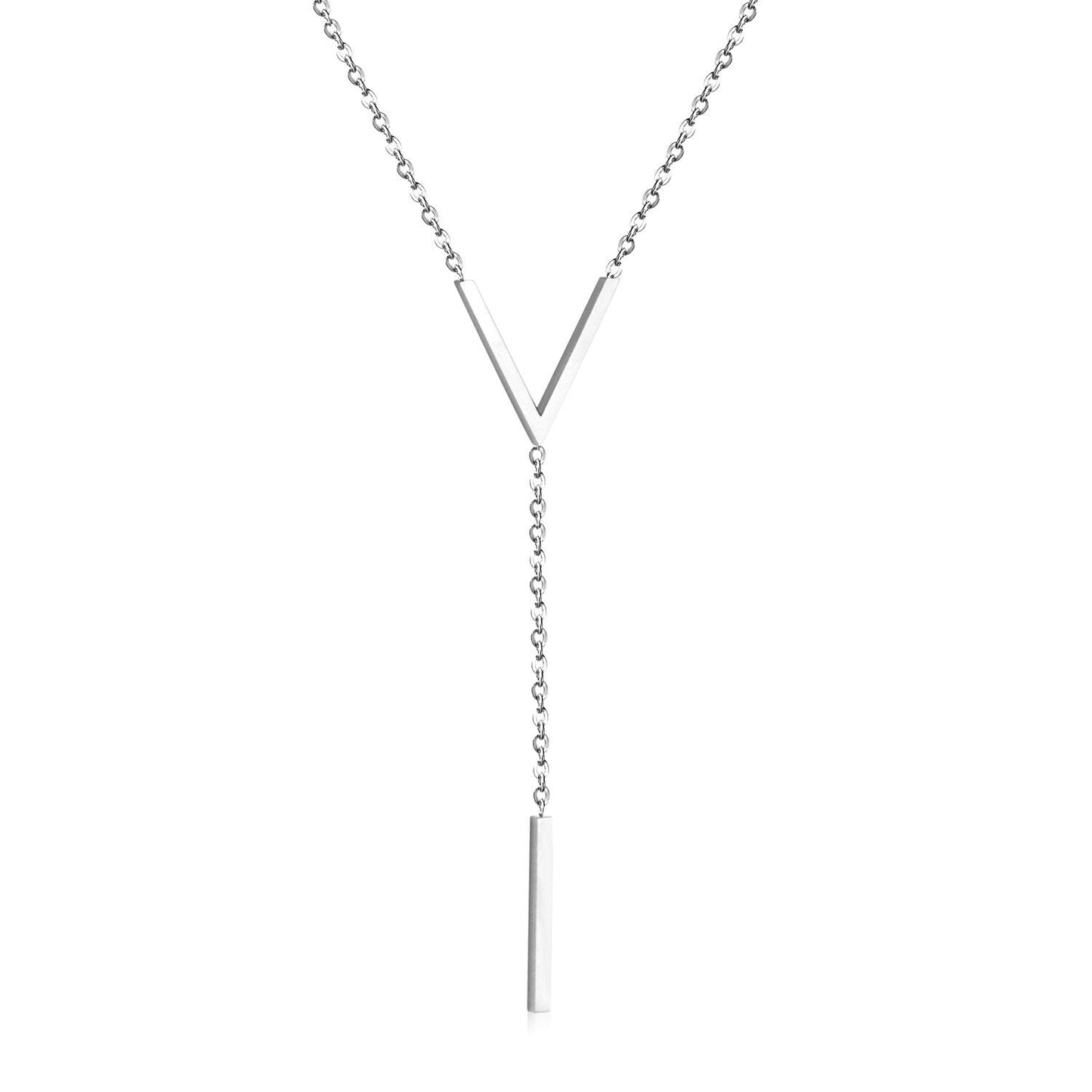 ASON Gold Color Stainless Steel  Choker Letter V Link Chain Cuboid Pendant Necklaces For Women Fashion Jewelry Wholesale