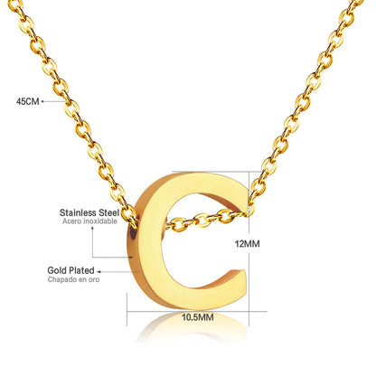 ASON Delicate Classic Style Initial 26 Letters Alphabet Chain Pendant Necklace Stainless Steel Gold Color Jewelry Chokers