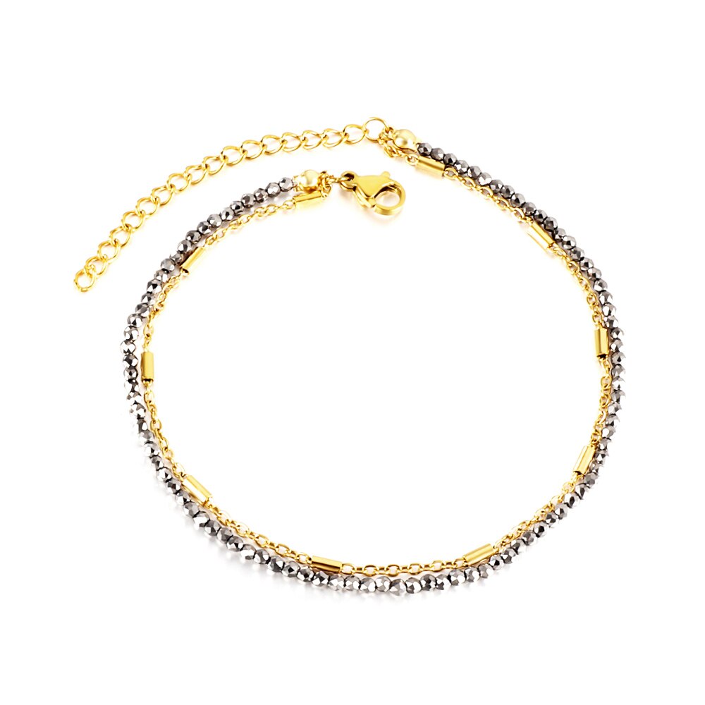 ASON Trendy Carbon Black Beads Accessories Multi-layer Chains Anklets Gold Color Stainless Steel For Women Jewelry Boho