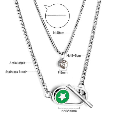 Fashion Shell Evil Eye Pendant Necklace Snake Pearl Double Chain For Women Stainless Steel Turkish Wedding Party Gifts