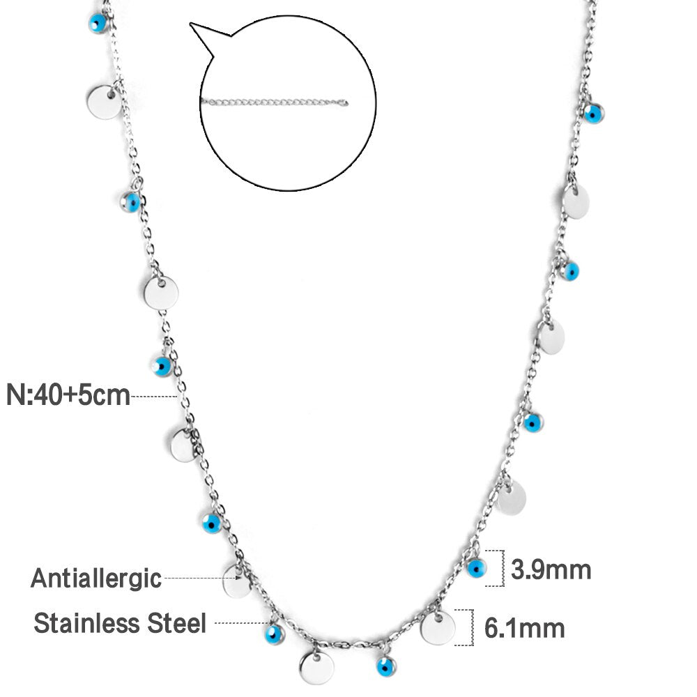 Bohemian Summer Colorful Evil Eyes Beads Necklace For Women Girls Stainless Steel Cross Charm Thin Choker Boho Jewelry