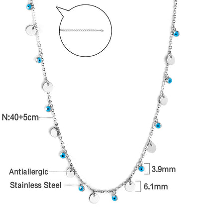 Bohemian Summer Colorful Evil Eyes Beads Necklace For Women Girls Stainless Steel Cross Charm Thin Choker Boho Jewelry