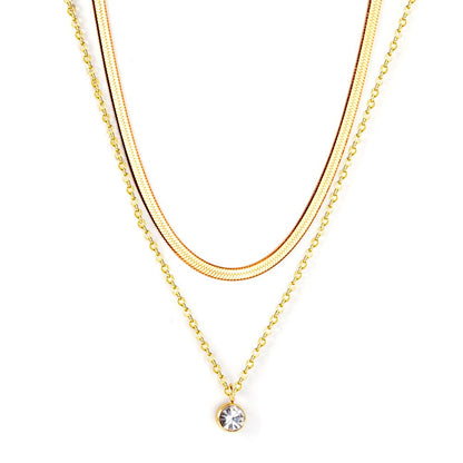 Women Luxury Square AAA Zirconia Double Chain Necklace Flat Snake Chains 18K Gold Plated Classic Decor For Party