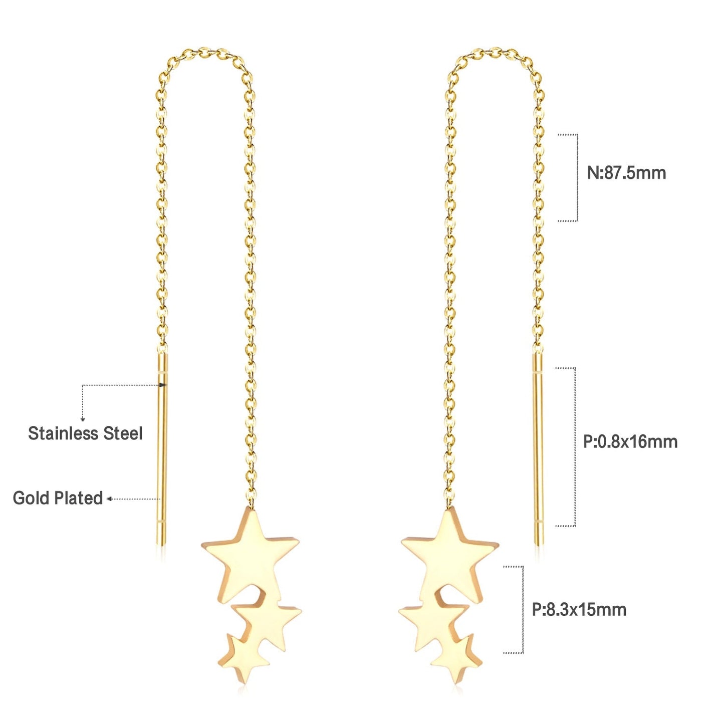Simple Tassel Linear Chain Long Drop Earrings For Women Girl Geometric Star Hanging Ear Line Japan Korean Jewelry 2022