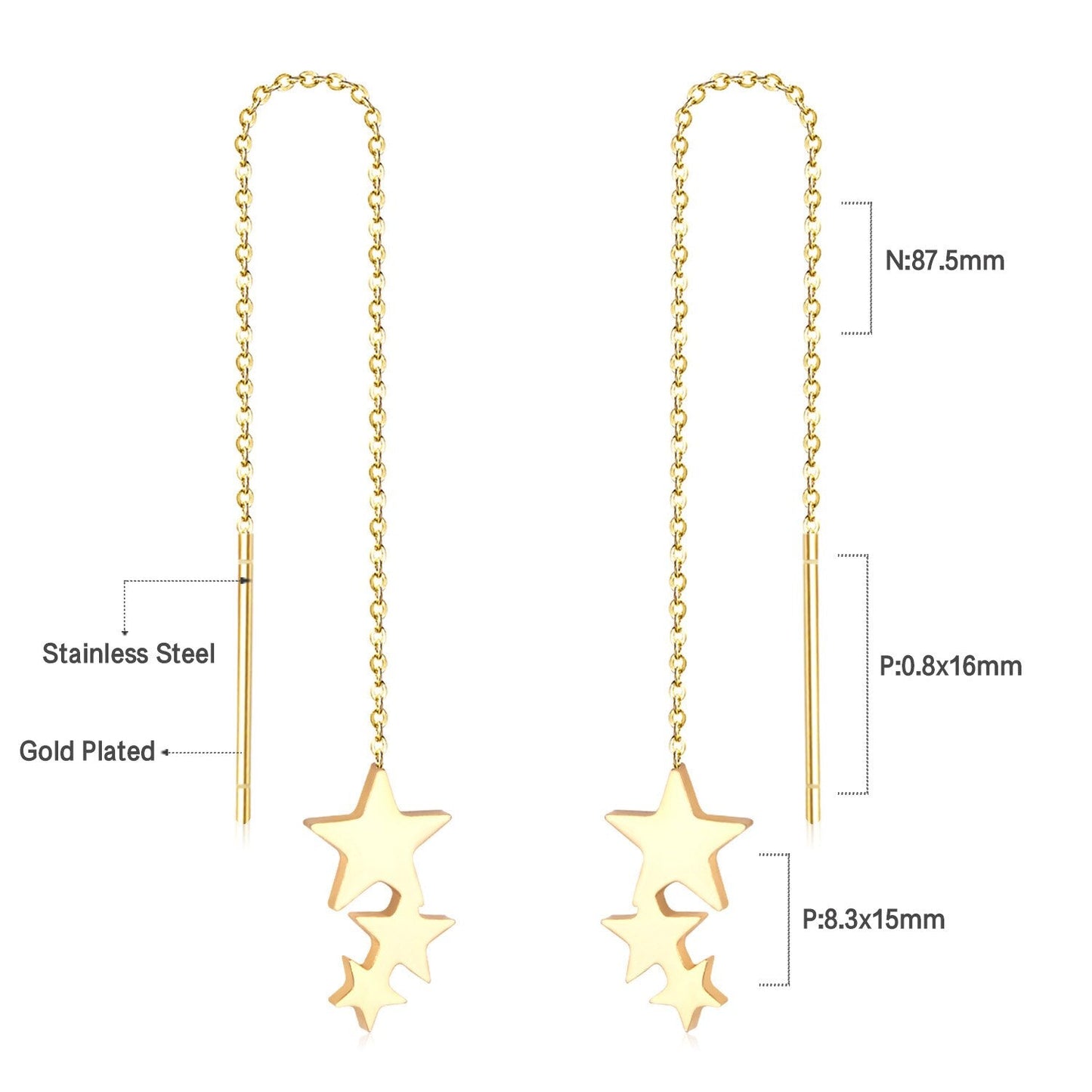 Simple Tassel Linear Chain Long Drop Earrings For Women Girl Geometric Star Hanging Ear Line Japan Korean Jewelry 2022