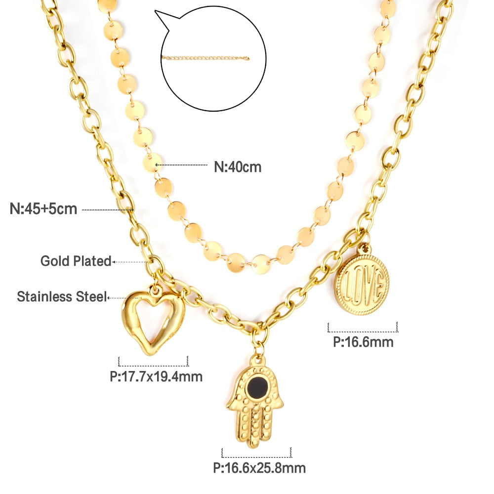 Gothic Multilayer Snake Crystal Necklace Women Gold Color Stainless Steel Double Chain Bohemian 2022 Trendy Jewelry
