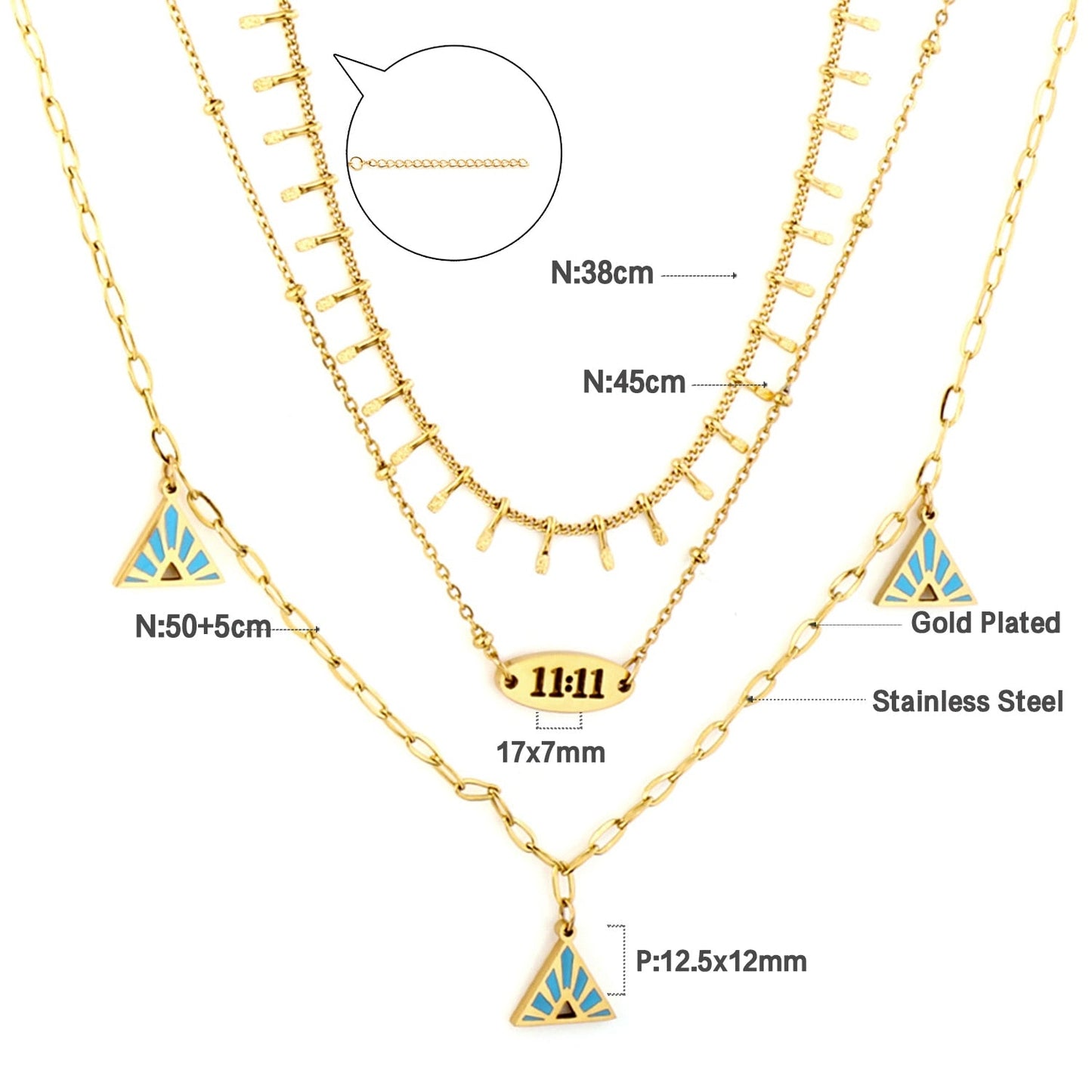 Multi Layered Chain Choker Necklace For Women Heart Shape Green Evil Eyes Stars Pendant Stainless Steel Jewelry Gifts