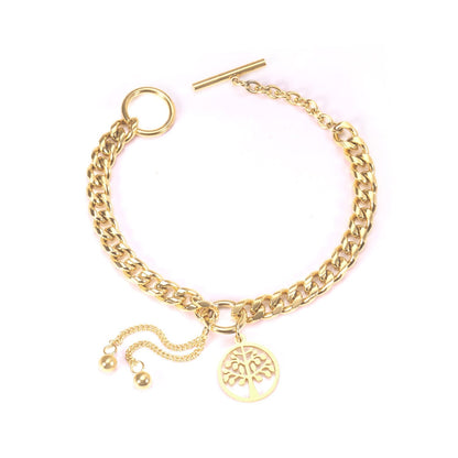 Gold Chain Bracelets Tree Heart Charms Stainless Steel Bracelet For Women/Girl Femme Round Trees Jewelry pulseras