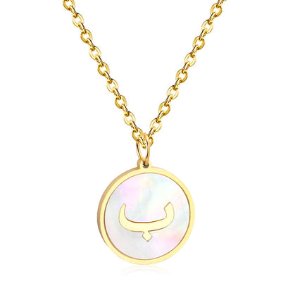 ASON White Shell Gold Color Initial Letter Fashion Pendant Necklace Stainless Steel Alphabet Link Chain for Gift