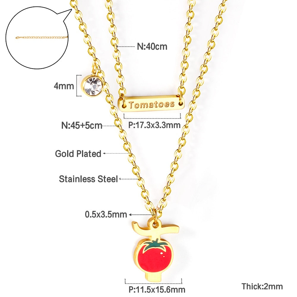 Enamel Girls Kids Jewelry Cute Crystal Strawberry Pendant Necklace for Women Stainless Steel Waterproof Sweet Choker Birthday Gifts