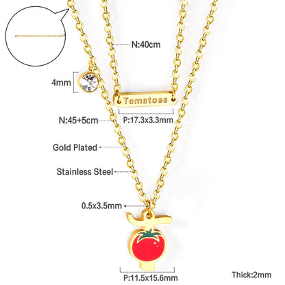 Enamel Girls Kids Jewelry Cute Crystal Strawberry Pendant Necklace for Women Stainless Steel Waterproof Sweet Choker Birthday Gifts