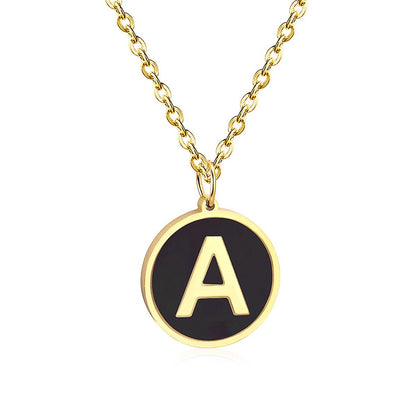 ASON New Punk Jewelry Gold Black Shell Choler Necklaces Stainless Steel 26 Letter Alphabet Pendant Necklaces Women/Girl