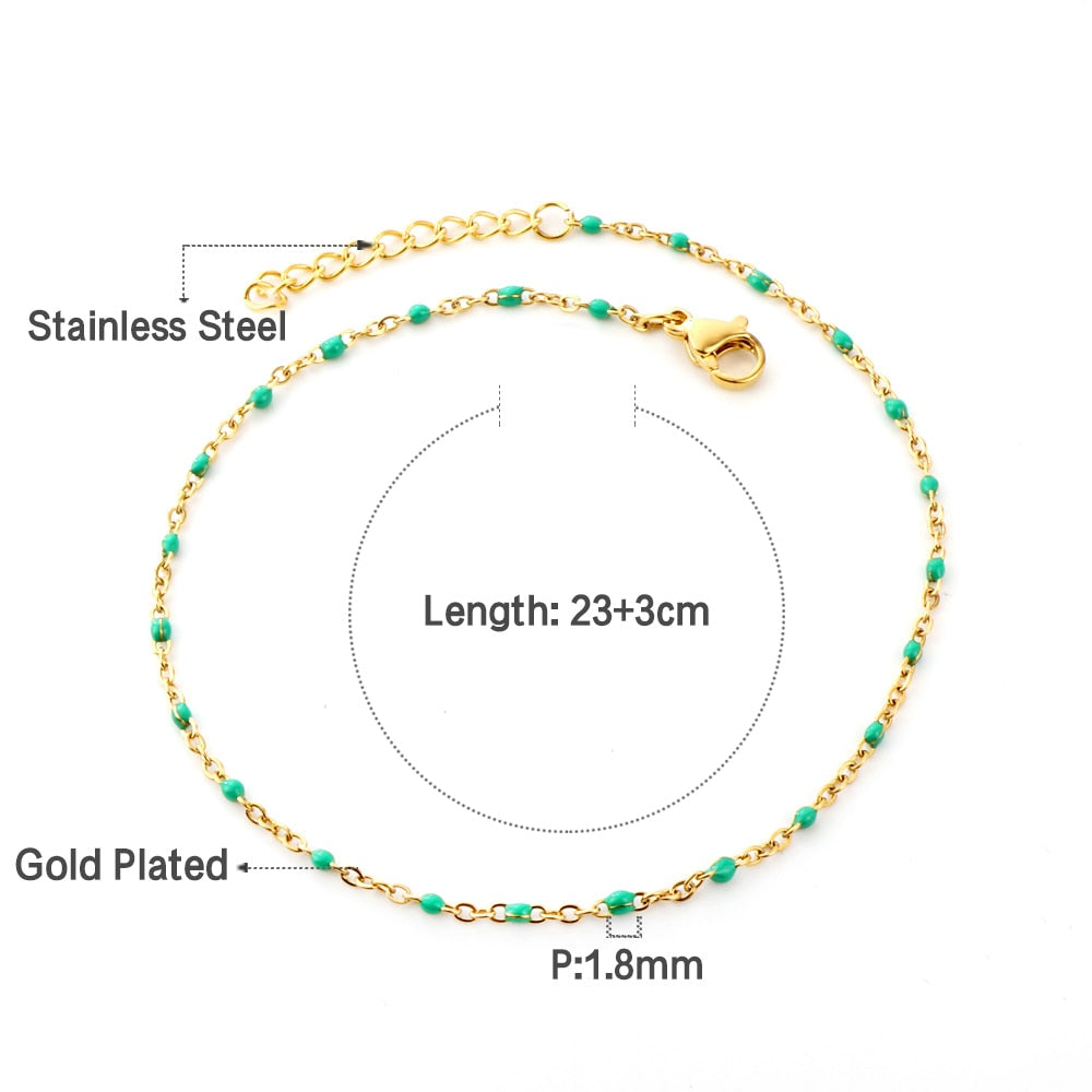 Bohemian Green Blue Yellow Beads Chain Anklets Stainless Steel Summer Ankle Bracelet Body Jewelry Gifts For Women Girl