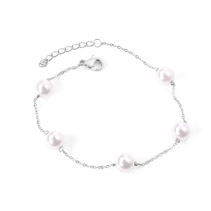 ASON Adjustable Imitation Pearl Chain Bracelets Bangles for Women Gold Color Stainless Steel Extender Fashion Jewelry Gift