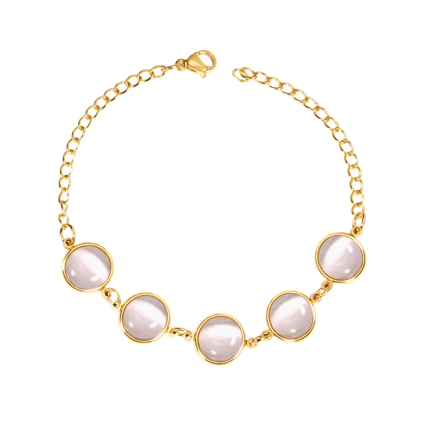 ASON Trendy Opals 20cm Chain Bracelet Bangle Gold Color Stainless Steel for Women Accessories Jewelry Mujer Daily Wear