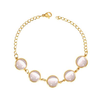ASON Trendy Opals 20cm Chain Bracelet Bangle Gold Color Stainless Steel for Women Accessories Jewelry Mujer Daily Wear