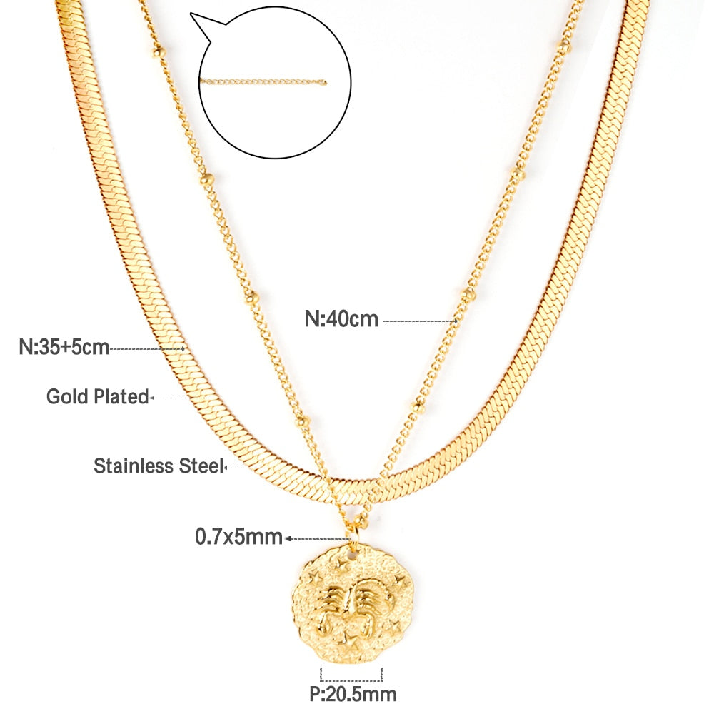 Gothic Multilayer Snake Crystal Necklace Women Gold Color Stainless Steel Double Chain Bohemian 2022 Trendy Jewelry