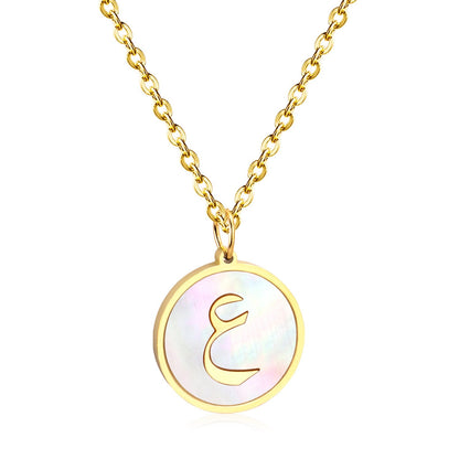 ASON White/Black Shell Gold Color Initial Letter Fashion Pendant Necklace Stainless Steel Alphabet Chain for Gift Chokers