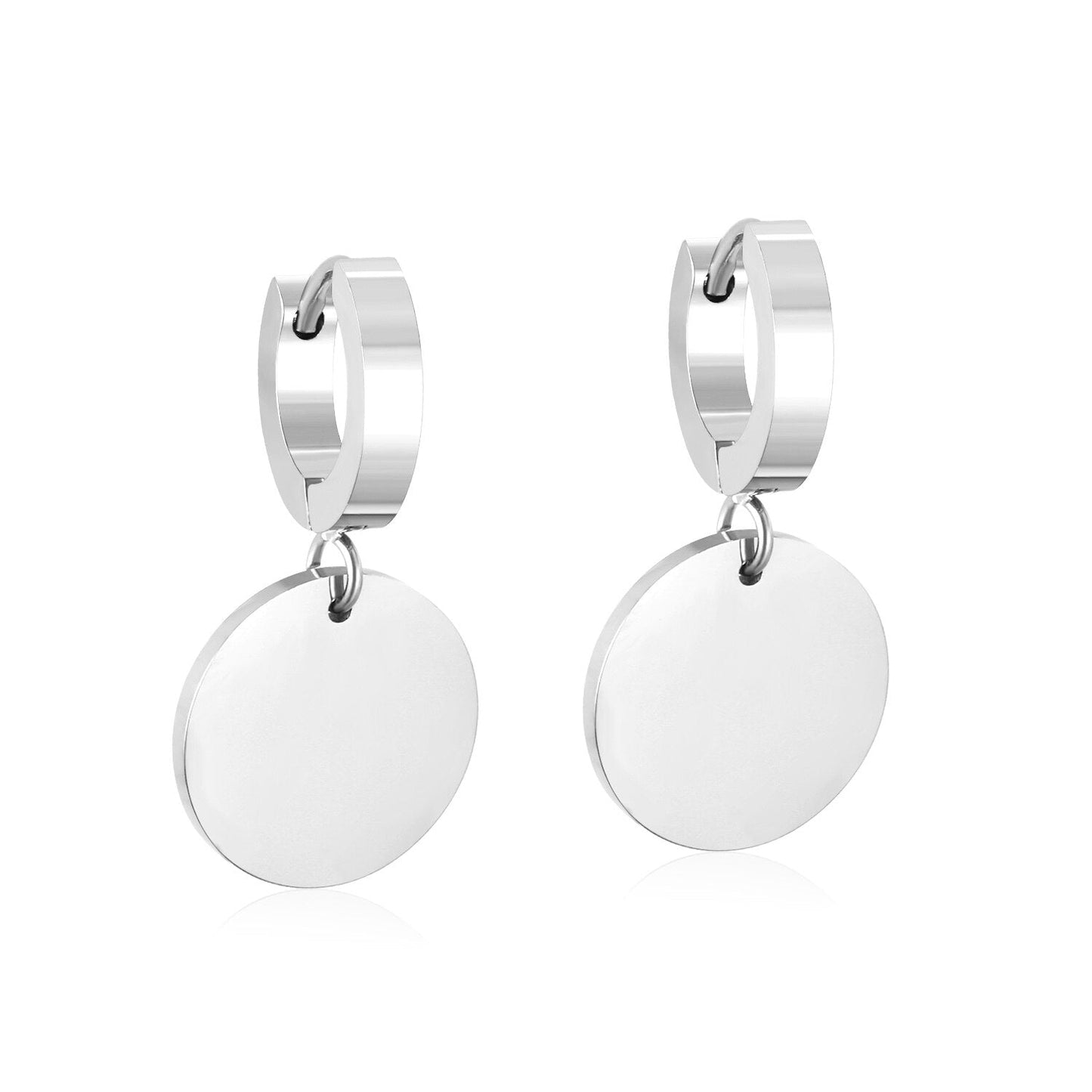 ASON Stylish Round Pendant Stainless Steel Earrings for Women Girls Hanging Dangle Earring Simple Jewelry Party Gift