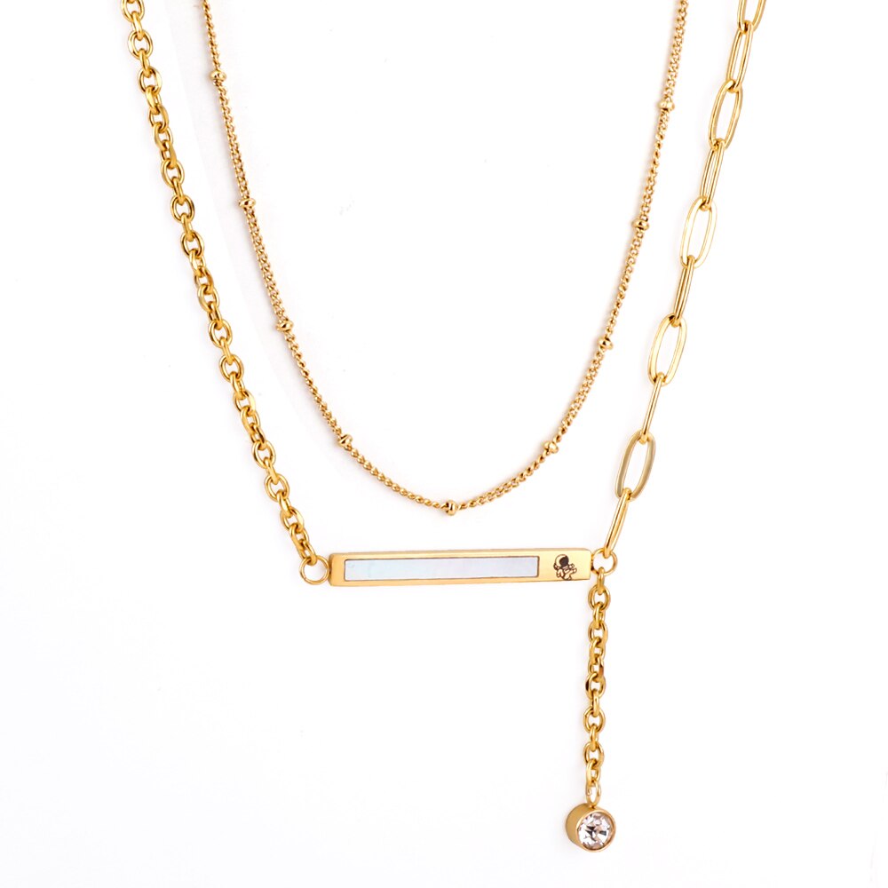 Vintage Necklace Collars Heart Star Astronaut Pendants Layers Jewelry No Fade Box Chains Necklace Female Party