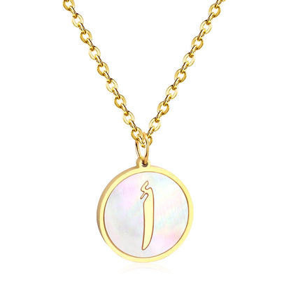 ASON White Shell Gold Color Initial Letter Fashion Pendant Necklace Stainless Steel Alphabet Link Chain for Gift
