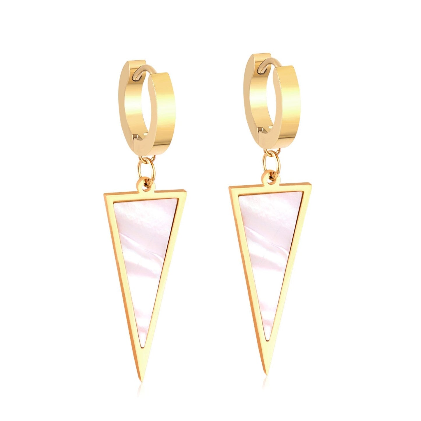 ASON Trendy Style Triangle Shell Drop Earrings for Women Stainless Steel Gold Color Hoop Jewelry Party Daily Wear Piercing