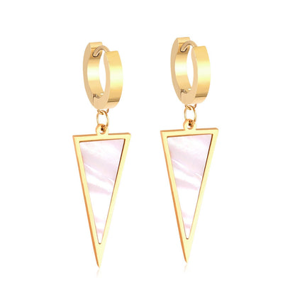 ASON Trendy Style Triangle Shell Drop Earrings for Women Stainless Steel Gold Color Hoop Jewelry Party Daily Wear Piercing