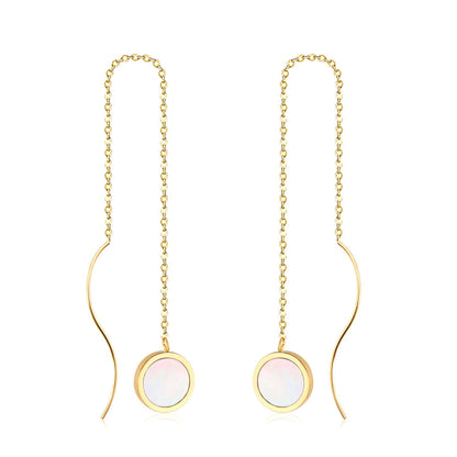 ASON Korean Style Statement Drop Earrings Round Shell Dangle Earring Stainless Steel Jewelry for Women Femme Party Gift