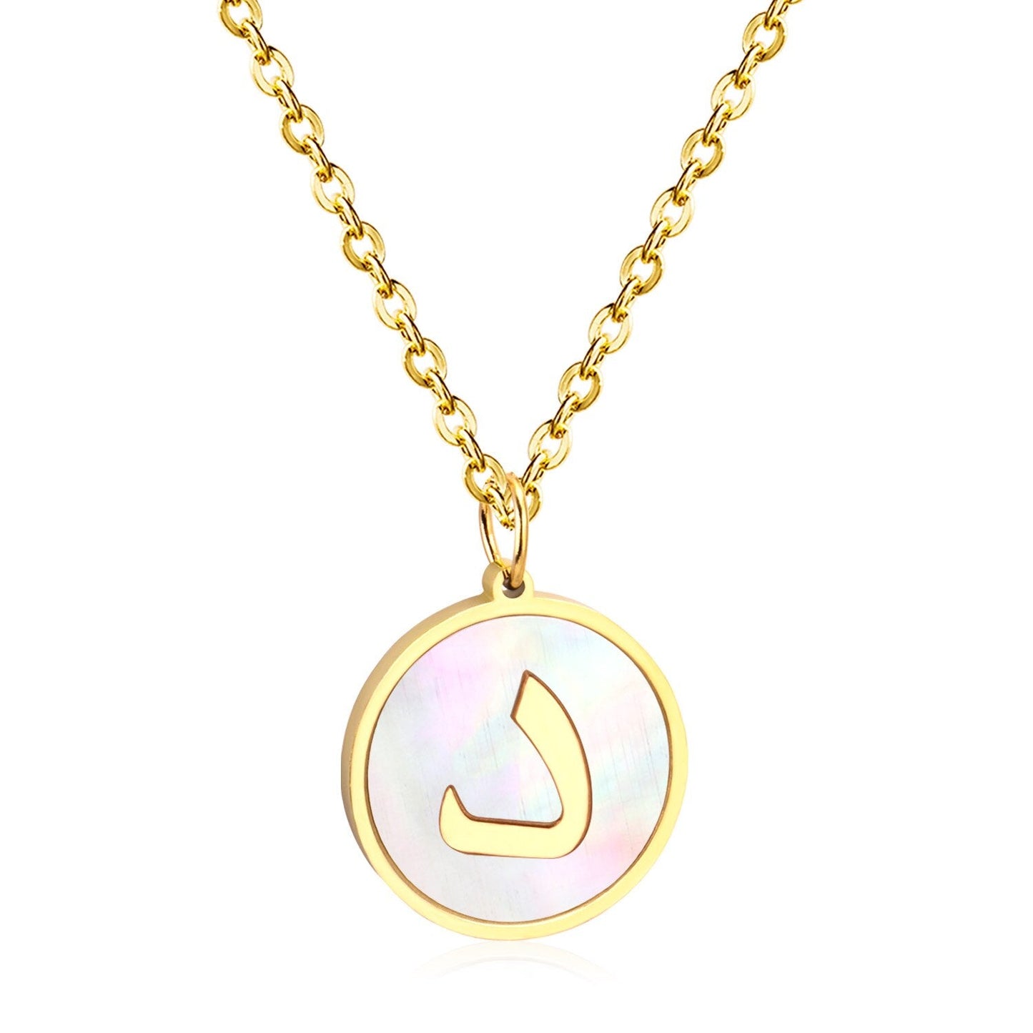 ASON White Shell Gold Color Initial Letter Fashion Pendant Necklace Stainless Steel Alphabet Link Chain for Gift