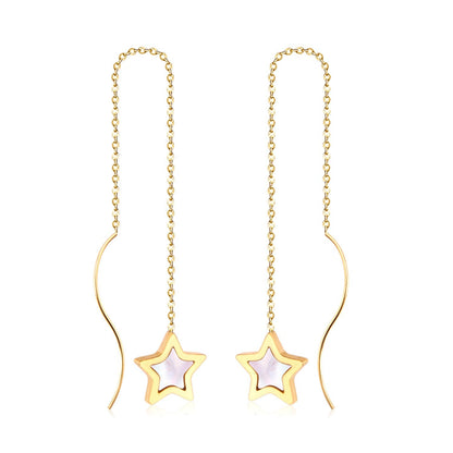 ASON Korean Style Star Shell Drop Earrings Dangle Chain Earring Stainless Steel Jewelry for Women Femme Party Gift