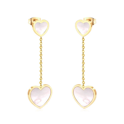ASON Korean Style Statement Drop Earrings Shell Heart Dangle Earring Stainless Steel Jewelry for Women Femme Party Gift