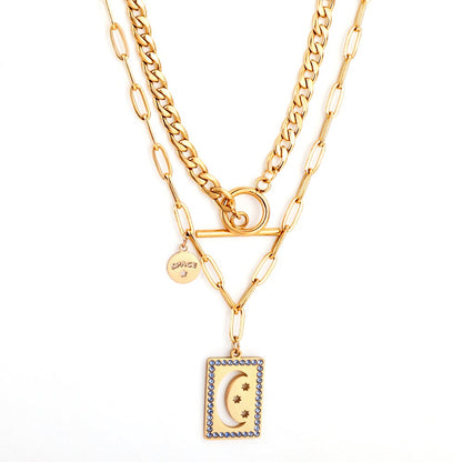 Vintage Necklace Collars Heart Star Astronaut Pendants Layers Jewelry No Fade Box Chains Necklace Female Party