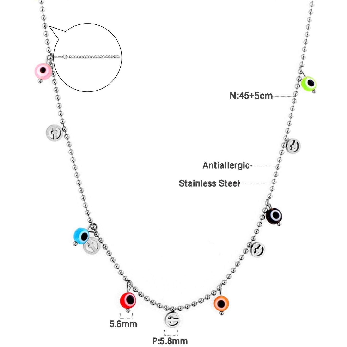 Bohemian Summer Colorful Evil Eyes Beads Necklace For Women Girls Stainless Steel Cross Charm Thin Choker Boho Jewelry