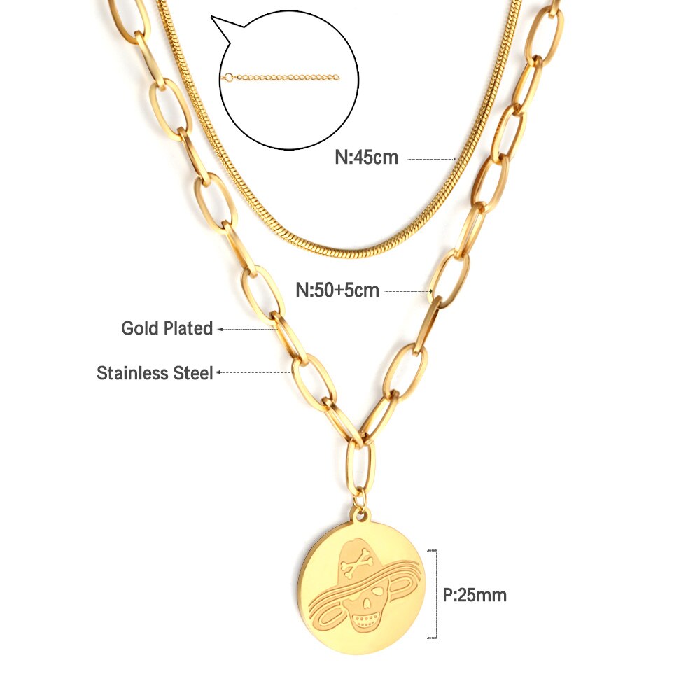 Stainless Steel Necklaces Couple Ghost Pendant Figaro Chain Halloween Punk Jewelry Gifts for Women Men 2022 New