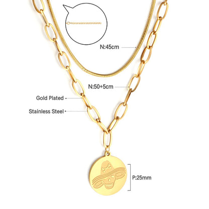 Stainless Steel Necklaces Couple Ghost Pendant Figaro Chain Halloween Punk Jewelry Gifts for Women Men 2022 New