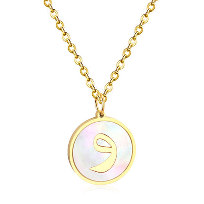 ASON White Shell Gold Color Initial Letter Fashion Pendant Necklace Stainless Steel Alphabet Link Chain for Gift