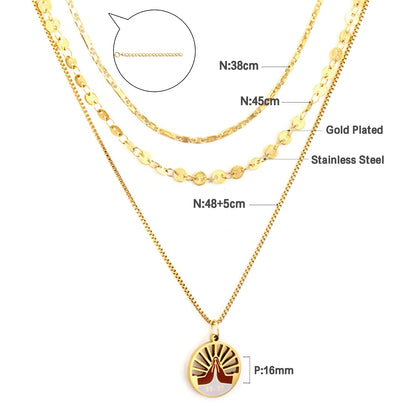 Three-Layered Necklaces Blue Pyramid Pendant For Women Gilrs Gold Color Stainless Steel Choker Elegant Neck Collar