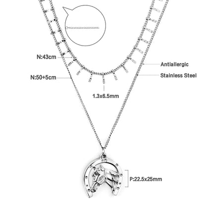 Chic Women Doulbe Layer Necklace Shell Black Drip Oil Charm Gold Color Stainless Steel Snake Chain For Girls