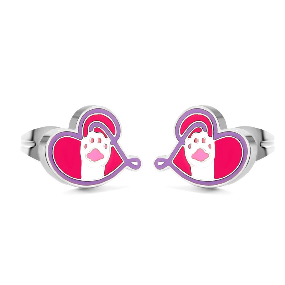 Hamsa Hand Studs Child Surgical Earrings Wing Heart Pink Charms Piercing Gold Plated Cute brincos Girls Woman Gifts