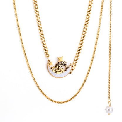 Vintage Necklace Collars Heart Star Astronaut Pendants Layers Jewelry No Fade Box Chains Necklace Female Party