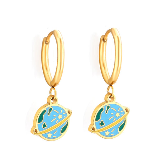 Saturn Earrings Brinco Stainless Steel Gold Color Round Earth Star Hoop Earring Fashion Jewelry Bijoux Party