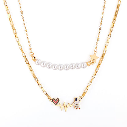 Vintage Necklace Collars Heart Star Astronaut Pendants Layers Jewelry No Fade Box Chains Necklace Female Party