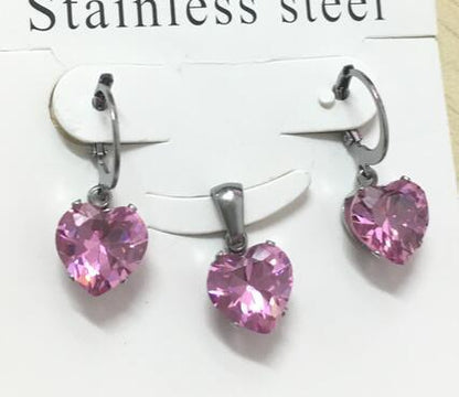 Heart Shape Luxury Jewelry Sets For Woman Dangle AAA Zirconia Earrings With Heart Fairy Aesthetic Pendant Necklace