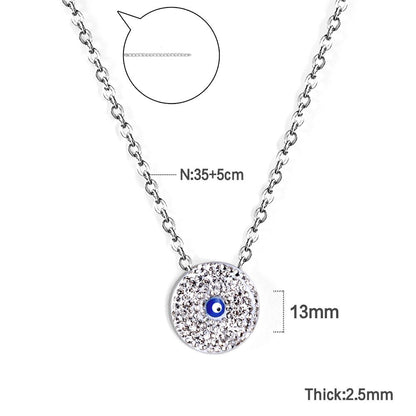 Blue Evil Eyes Bead Four Leaf Clover Pendant Necklace For Women Girls Silver Plate Stainless Steel Rolo Chain Choker